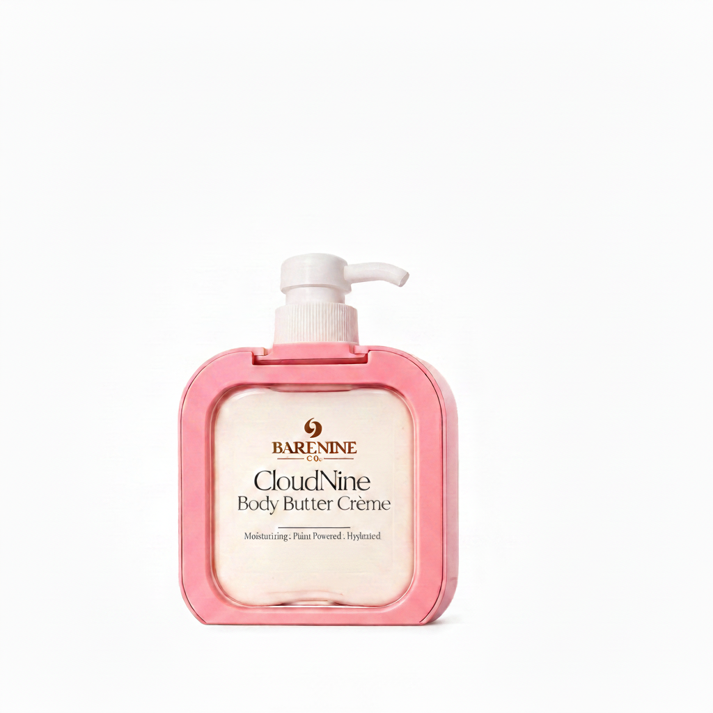 BareNine CloudNine Body Butter Crème in a pink pump bottle