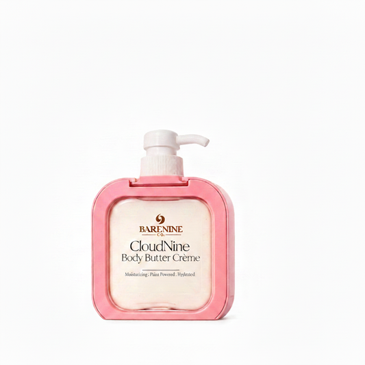 BareNine CloudNine Body Butter Crème in a pink pump bottle